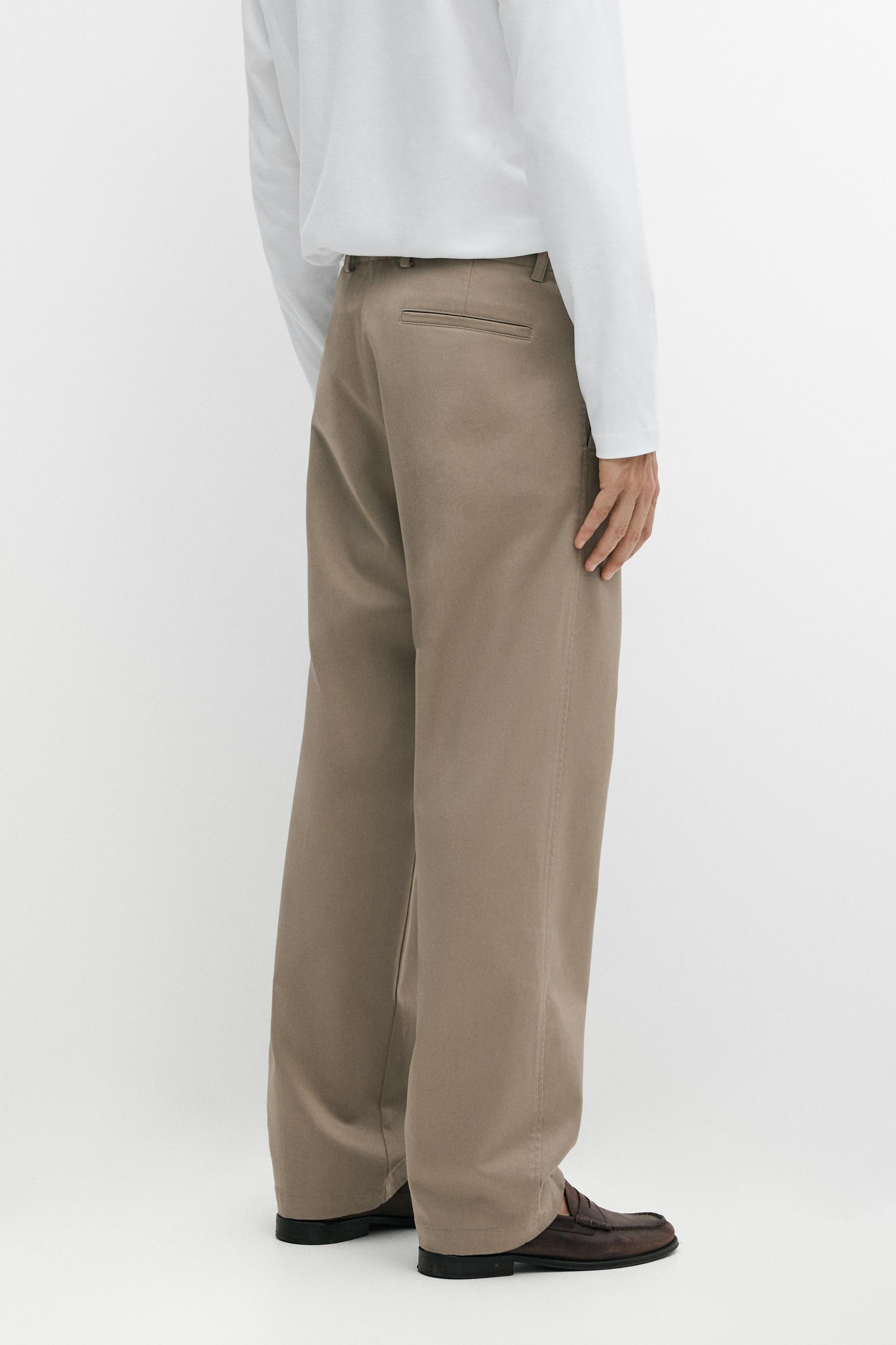 Straight-leg cotton blend pleated pants